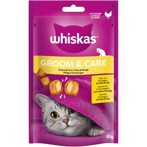 Whiskas křupavé tašticky snacky, 3 x balení - 2 + 1 zdarma!  - Snacks Groom & Care kuřecí (3 x 45 g)