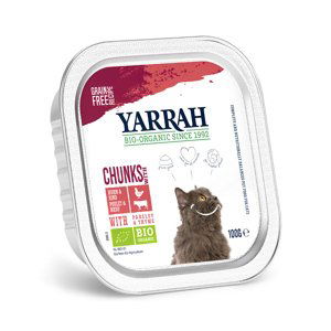 Yarrah Bio kousky v omáčce 6 x 100 g - 15 % sleva - bio kuře & bio hovězí s bio petrželkou a bio tymiánem