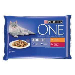 PURINA ONE výhodné balení 8 x 85 g - Adult kuřecí a hovězí