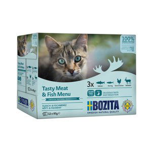 Bozita kousky v omáčce nebo želé kapsičky, 12 x 85 g - 10 % sleva! - kousky v omáčce míchané balení maso a ryby (4 druhy)