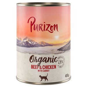 Purizon Adult - bezobilné 12 x 200 / 400 g - 10 + 2 zdarma - Organic  hovězí a kuřecí s mrkví 12 x 400 g