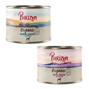Purizon Organic 6 x 200 g - míchané balení: 3 x kachna s kuřecím, 3 x losos s kuřecím