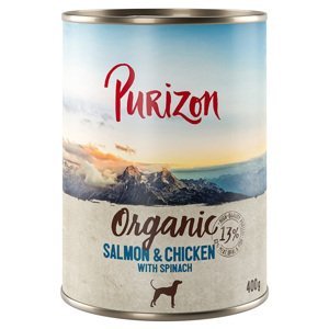 Purizon Organic výhodné balení 24 x 400 g - losos a kuřecí se špenátem