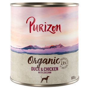 Purizon Organic výhodné balení 12 x 800 g - kachna a kuřecí s cuketou