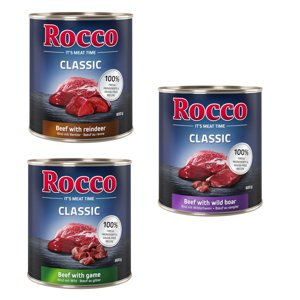 Rocco Classic míchané balení na zkoušku 6 x 800 g - zvěřinový mix: hovězí/zvěřina, hovězí/sobí hovězí/divočák