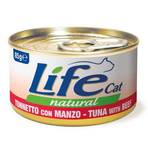 LifeCat Natural Adult mokré krmivo pro kočky 6 x 85 g - Tuňák s hovězím masem