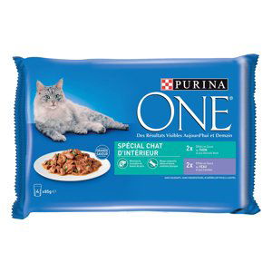 PURINA ONE 4 x 85 g - Indoor tuňák a telecí