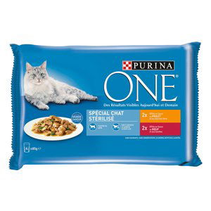 PURINA ONE 4 x 85 g - Sterilcat kuřecí a hovězí