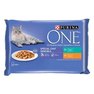 PURINA ONE 4 x 85 g - Sensitive kuřecí a tuňák