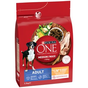 PURINA ONE Medium/Maxi Adult kuřecí - výhodné balení: 2 x 2,5 kg