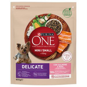 PURINA ONE Mini Delicate s lososem a rýží - výhodné balení: 5 x 800 g