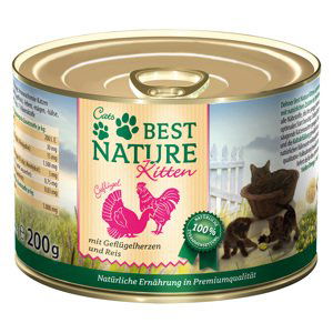 Best Nature Kitten 6 × 200 g - drůbeží srdce & rýže