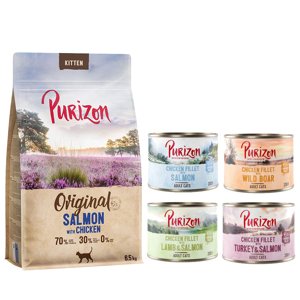 Purizon granule 6,5 kg + Purizon konzervy 6 x 200 g zdarma - Kitten losos s kuřecím – bez obilnin + míchané balení