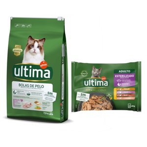 Ultima granule, 7,5 kg + Ultima kapsičky 48 x 85 g za skvělou cenu - Hairball - krocaní & rýže 7,5 kg + 48 x 85 g - masový výběr