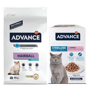 Advance granule, 10 / 15 kg + Advance kapsičky 12 x 85 g za skvělou cenu - Sterilized Hairball 10 kg + Sterilized krocan