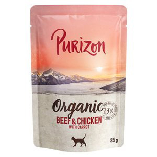 Purizon, 24  kapsiček / konzerviček - 22 + 2 zdarma - Organic hovězí a kuřecí s mrkví 24 x 85g