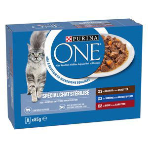 Smíšené balení PURINA ONE Sterilised cat 8 x 85 g - Kachna, hovězí maso, sardinky