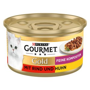 Gourmet Gold Fine Composition 24 x 85 g - výhodné balení - hovězí a kuřecí