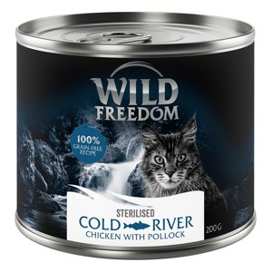 Wild Freedom Adult Sterilised 6 x 200 g / 400 g – bez obilovin - 15 % sleva - Cold River Sterilised – kuře a treska Adult Sterilised 6 x 200 g