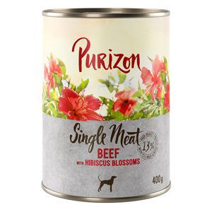 Purizon Single Meat 12 x 400 g – výhodné balení - hovězí s květy ibišku