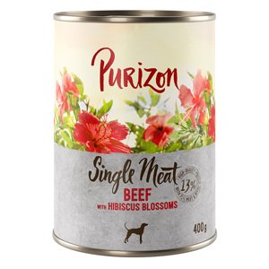 Purizon Single Meat 24 x 400 g – výhodné balení - hovězí s květy ibišku