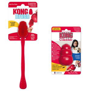 KONG Classic + KONG čisticí kartáč - výhodná sada - KONG Classic S (7 cm)+ čisticí kartáč S–XXL