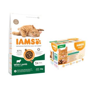 IAMS granule, 2 x 3 kg + IAMS Delights Adult Land & Sea Mix, 12 x 85 g zdarma -  Adult Lamb   2 x 3 kg + 12 x 85 g v omáčce