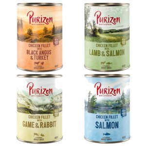 Purizon konzervy - bez obilovin 12 x 400 / 800 g - 10 + 2 zdarma - Adult Míchané balení (4 x Black-Angus, 4 x jehněčí, 2 x losos, 2 x zvěřina) (12 x 400g)