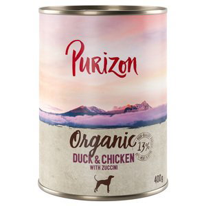 Purizon konzervy - bez obilovin 12 x 400 / 800 g - 10 + 2 zdarma - Organic výhodné balení  kachna a kuřecí s cuketou (12 x 400g)