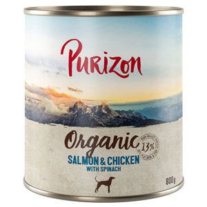Purizon konzervy - bez obilovin 12 x 400 / 800 g - 10 + 2 zdarma - Organic výhodné balení   losos a kuřecí se špenátem (12 x 800g)