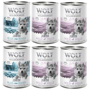 Wolf of Wilderness míchaná balení - 10 % sleva -  4x kachní & telecí, 2x kuřecí & losos 6 x 400 g