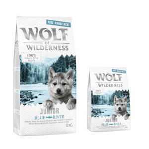 Wolf of Wilderness, 12 + 2 kg zdarma!  - Junior Blue River – kuře z volného chovu a losos