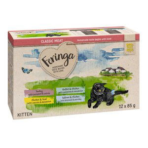 Feringa Classic Meat Menü Kitten Pouches 12 x 85 g - míchané balení 1: krůtí, kuřecí & telecí, králičí & kuřecí, losos & kuřecí