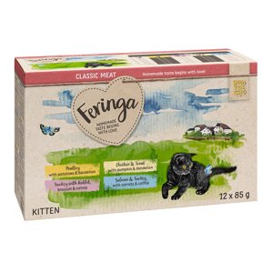 Feringa Classic Meat Menü Kitten Pouches 12 x 85 g - míchané balení 2: drůbeží, krůtí & králičí, kuřecí & pstruh, losos & krůtí