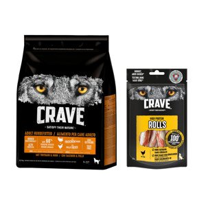 Crave Adult Dog 2,8 kg +  Crave High Protein Rolls 8 x 50 g - 15 % sleva - Adult Dog s krůtím & kuřecím 2.8 kg + 8 x 50 g kuřecí