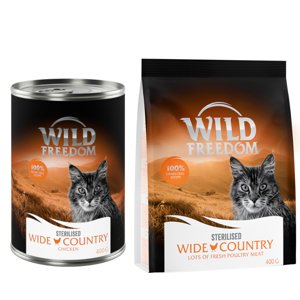 Wild Freedom 12 x 400 g + granule 400 g za skvělou cenu - Wide Country Sterilised – kuře + Adult "Wide Country Sterilised" - drůbeží bez obilovin