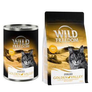 Wild Freedom 12 x 400 g + granule 400 g za skvělou cenu - Golden Valley Sterilised – králík a kuře + Adult "Golden Valley" Sterilised králičí - bez obilovin