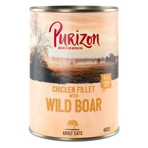 Purizon konzervy, 6 x 200 / 6 x 400 g - 15 % sleva - Adult - bezobilné   kuřecí filet s divočákem  (6 x 400 g)