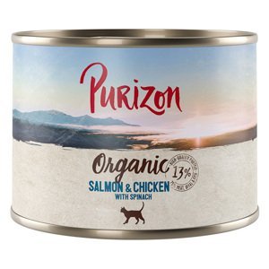 Purizon konzervy, 6 x 200 / 6 x 400 g - 15 % sleva - Organic  losos a kuřecí se špenátem (6 x 200 g)