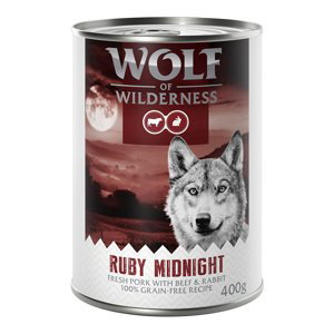 Wolf of Wilderness konzervy, 12 x 400 g - 10 + 2 zdarma - Ruby Midnight – čerstvé vepřové s hovězím a králičím