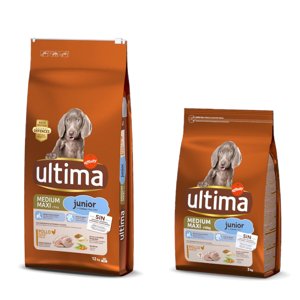 Ultima, 13 kg + 2 kg zdarma - Medium / Maxi Junior s kuřecím 13 kg + 2 kg