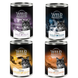 Wild Freedom mix,  6 konzerv - 10 % sleva - Adult Sterilised  míchané balení (2x kuře, 2x kuře a treska, 1x kuře a králík, 1x kuře a kachna) 6 x 400 g