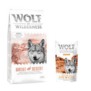 Wolf of Wilderness granule, 12 kg + Training “Explore the Wide Acres” zdarma - Adult "Great Desert" - krůta 12 kg +  “Explore the Wide Acres” s kuřecím