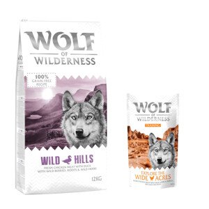 Wolf of Wilderness granule, 12 kg + Training “Explore the Wide Acres” zdarma -  Adult "Wild Hills" - kachna 12 kg +  “Explore the Wide Acres” s kuřecím