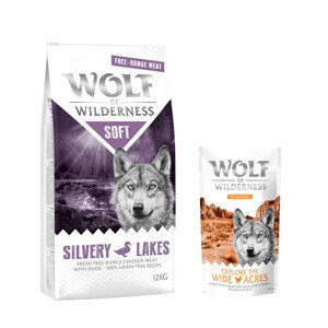 Wolf of Wilderness granule, 12 kg + Training “Explore the Wide Acres” zdarma - "Soft - Silvery Lakes" - kuřecí z volného chovu s kachnou 12 kg +  “Explore the Wide Acres” s kuřecím