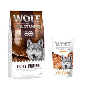 Wolf of Wilderness granule, 12 kg + Training “Explore the Wide Acres” zdarma - "Ebony Twilight" divočák a buvol - bez obilovin 12 kg +  “Explore the Wide Acres” s kuřecím