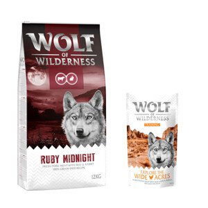 Wolf of Wilderness granule, 12 kg + Training “Explore the Wide Acres” zdarma - Adult "Ruby Midnight" - hovězí a králičí 12 kg +  “Explore the Wide Acres” s kuřecím