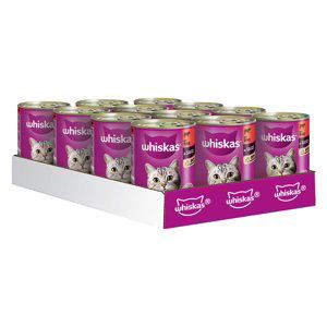 Whiskas 1+ konzerva 12 x 400 g - 1+ s hovězím a játry v omáčce