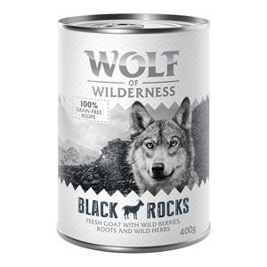 Výhodné balení: Wolf of Wilderness Adult 12 x 400 g - NOVÉ: Black Rocks - kozí