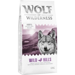 Výhodné balení: 2 x 12 kg Wolf of Wilderness granule - Adult Wild Hills - kachna